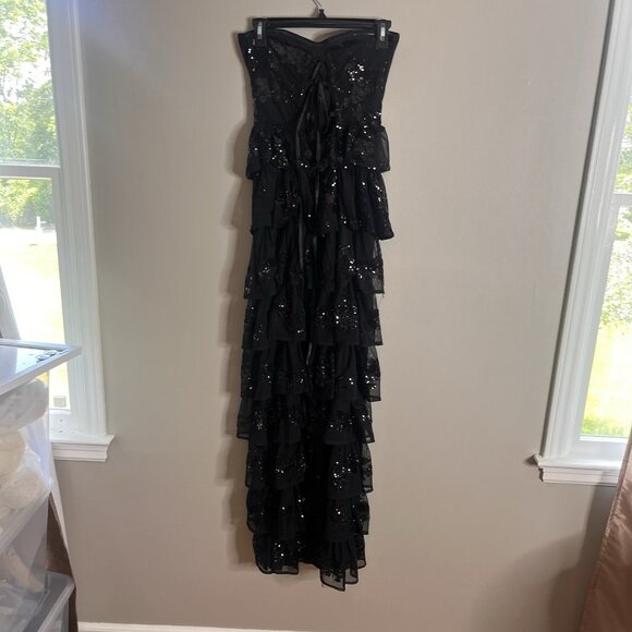 Lulu's Size Medium Definite Glamour Black Tiered Ruffle Sequin Maxi Dress - Picture 4 of 6